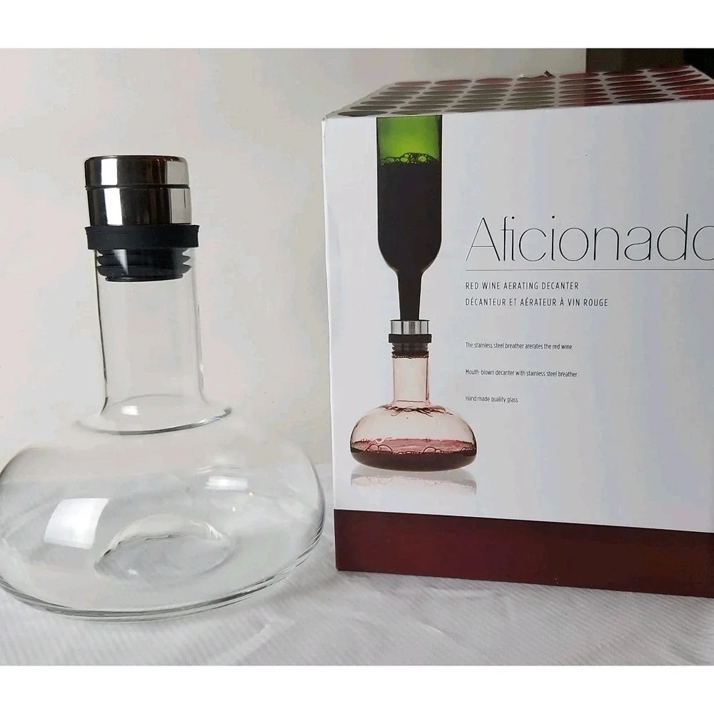 NIB Brilliant Aficionado Red Wine Decanter Aerating Glass & Stainless System New